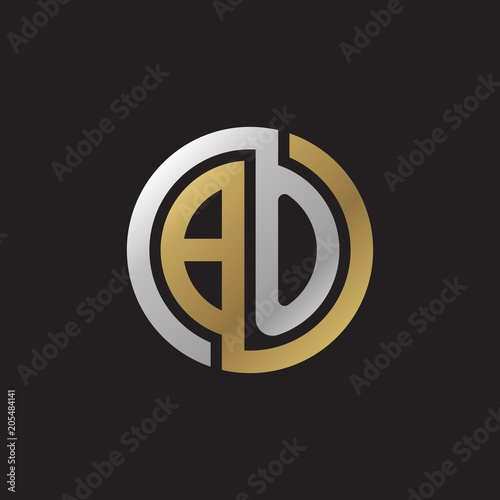 Initial letter BO, looping line, circle shape logo, silver gold color on black background