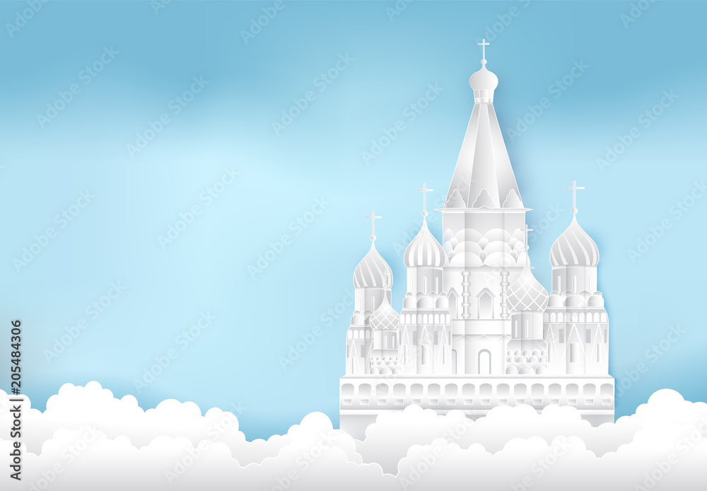 St. Basil's Cathedral, Moscow in Russia Paper cut, Paper art illustration