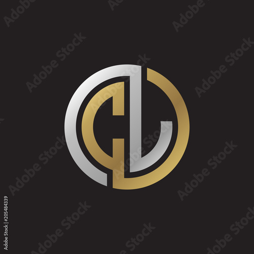 Initial letter CJ, CL, looping line, circle shape logo, silver gold color on black background