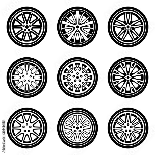 Set of different kinds of car wheels