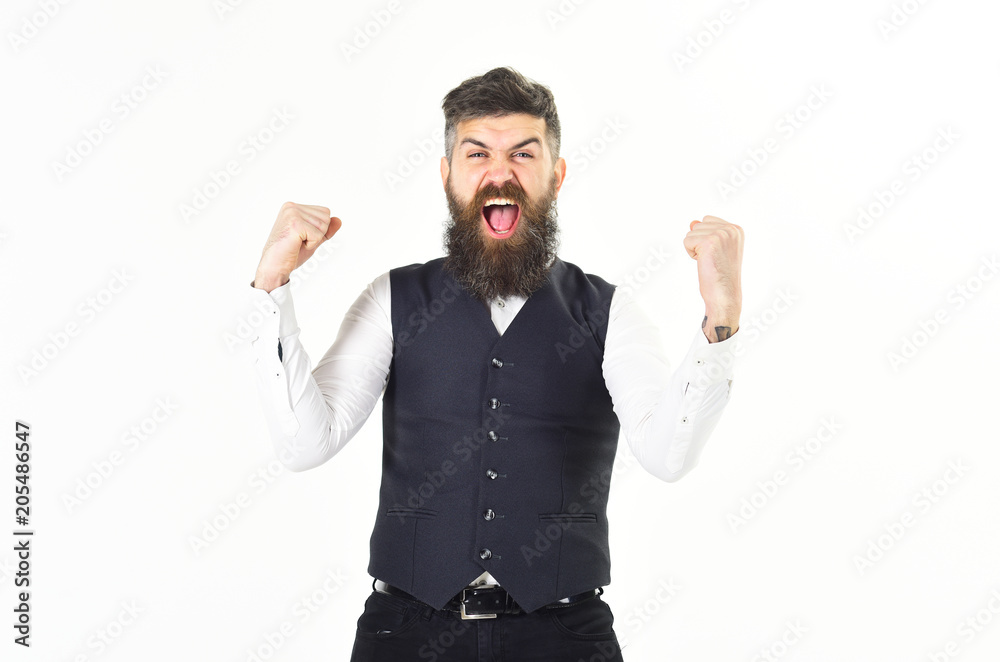 Brutal man shouting and celebrating victory. Brutal man shouting and celebrating victory.