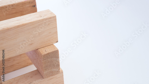 Close up wooden block on white background
