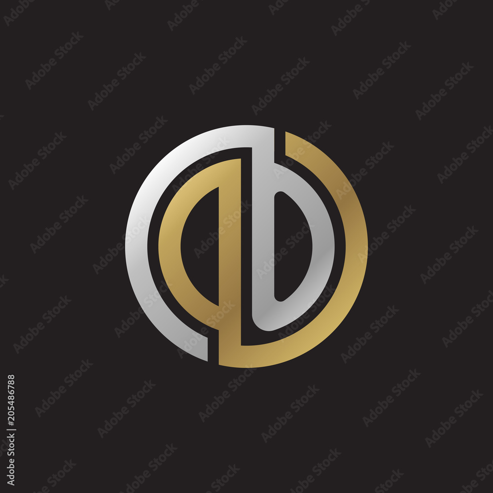 Initial letter DO, looping line, circle shape logo, silver gold color on black background Initial letter DO, looping line, circle shape logo, silver gold color on black background
