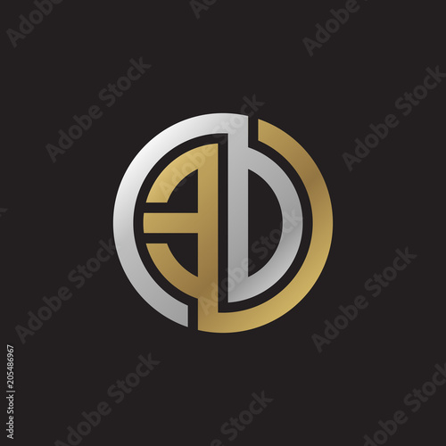 Foto Initial letter ED, EO, looping line, circle shape logo, silver gold color on bla