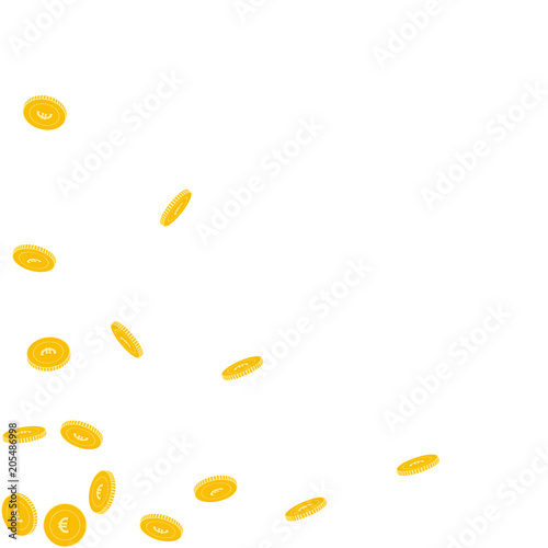 European Union Euro coins falling. Scattered sparse EUR coins on white background. Attractive scattered bottom left corner vector illustration. Jackpot or success concept.