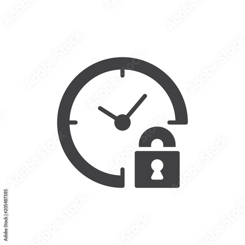 Clock and lock vector icon. filled flat sign for mobile concept and web design. Watch and padlock simple solid icon. Symbol, logo illustration. Pixel perfect vector graphics