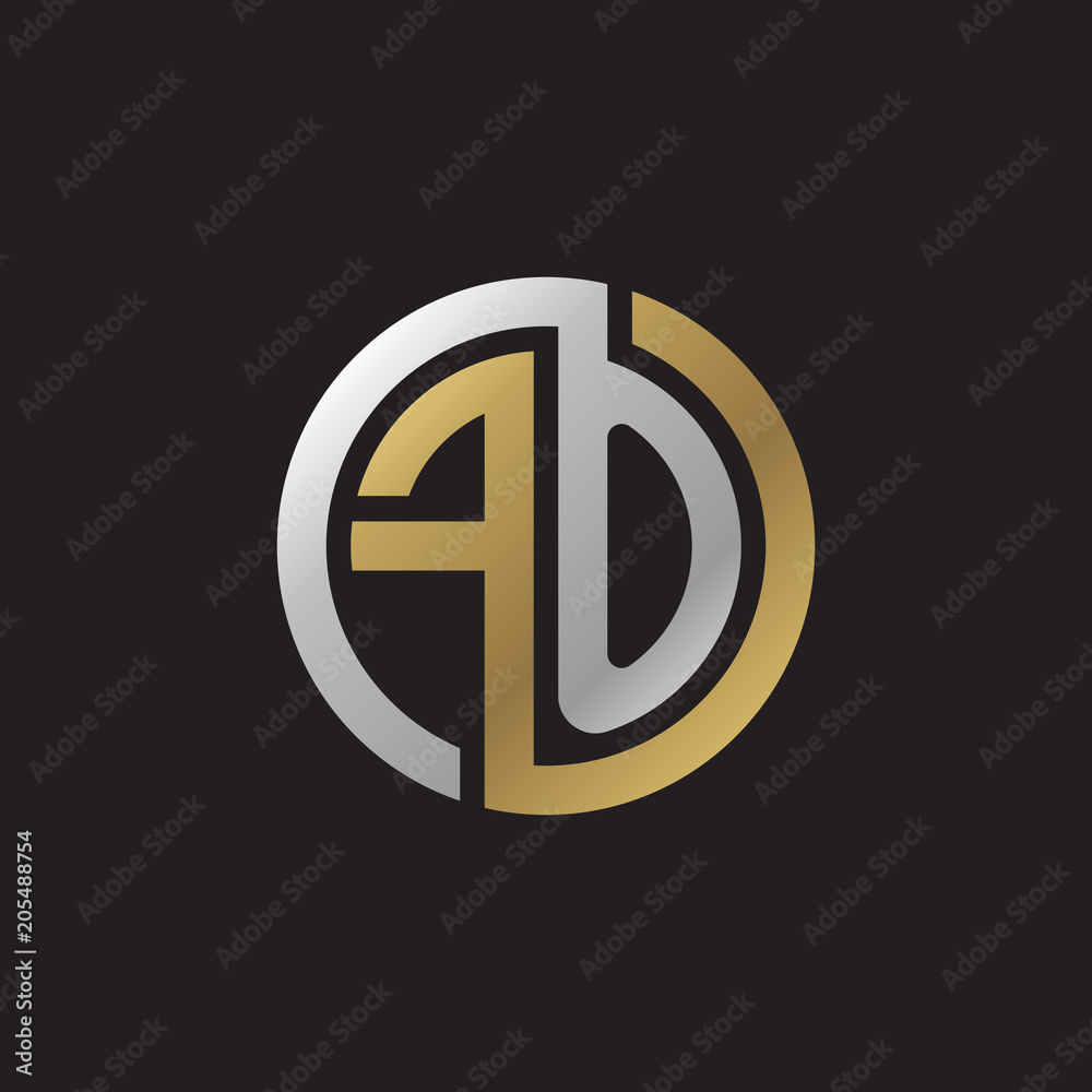 Initial letter FO, looping line, circle shape logo, silver gold color on black background Initial letter FO, looping line, circle shape logo, silver gold color on black background