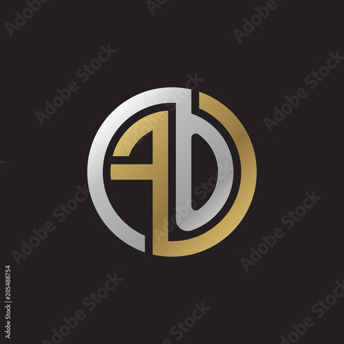 Initial letter FO, looping line, circle shape logo, silver gold color on black background