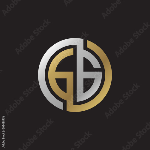 Initial letter GG, looping line, circle shape logo, silver gold color on black background