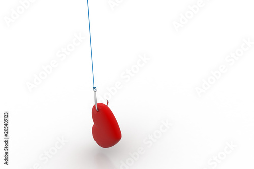 Love heart hanging on fish hook