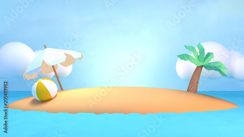 Cartoon tropical island. 3d rendering picture.