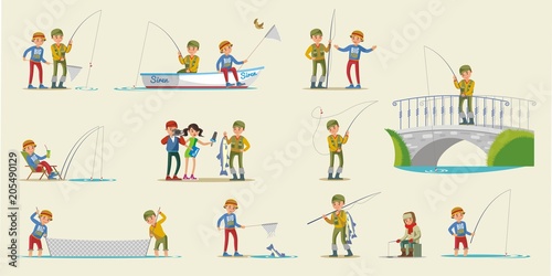Colorful Fishing Elements Collection