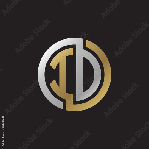 Initial letter ID, IO, looping line, circle shape logo, silver gold color on black background