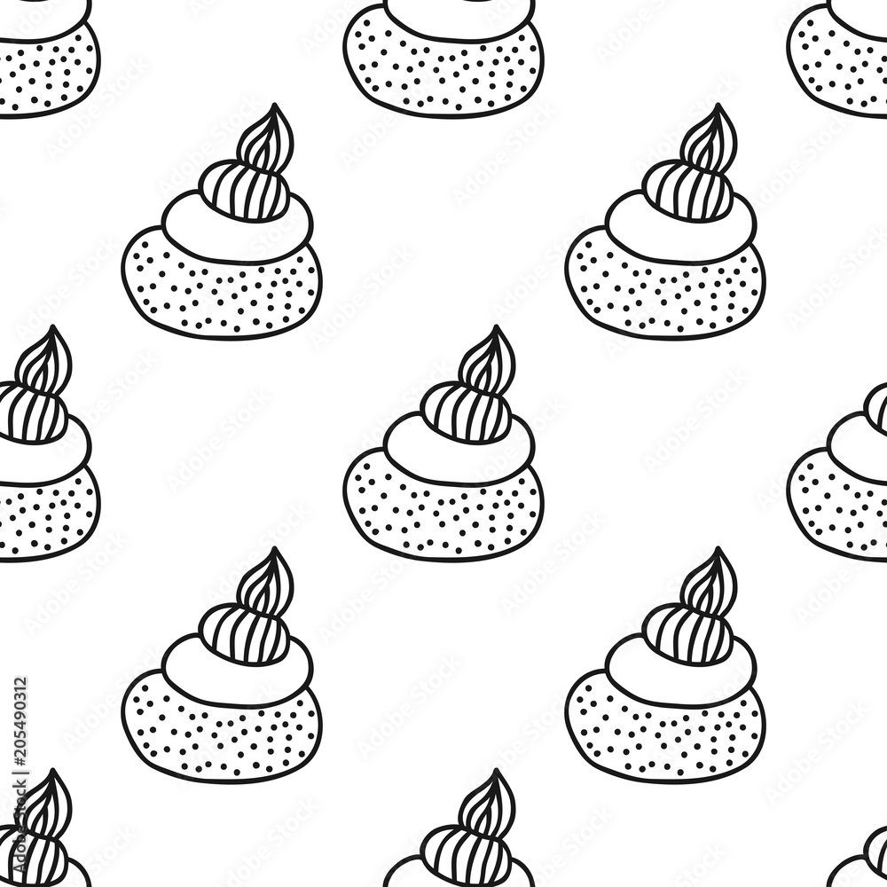 Cakes, sweet dessert. Black and white seamless pattern for coloring book or page. Cakes, sweet dessert. Black and white seamless pattern for coloring book or page.