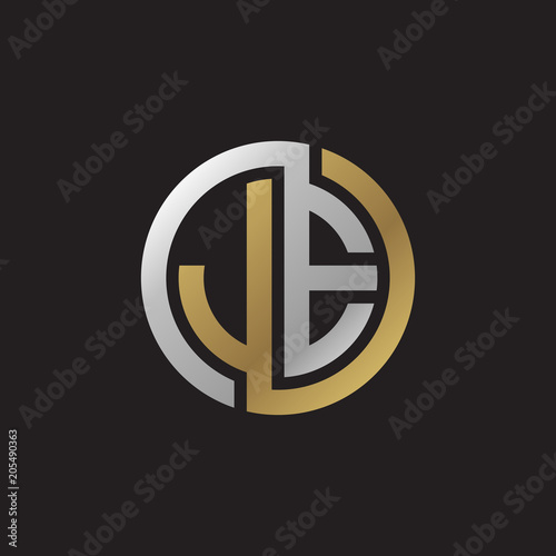 Fotografie Initial letter JE, looping line, circle shape logo, silver gold color on black b