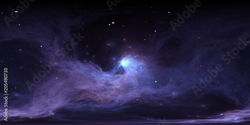 Fototapeta Naklejka Na Ścianę i Meble -  360 degree space nebula panorama, equirectangular projection, environment map. HDRI spherical panorama. Space background with nebula and stars.