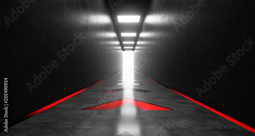 Realistic Dark Sci-Fi Corridor With Neon Arrow Lights  3D Rendering © IM_VISUALS