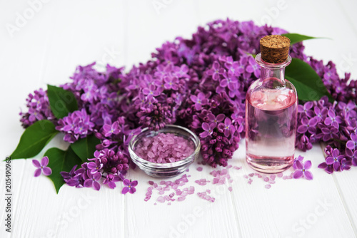 spa products and lilac flowers