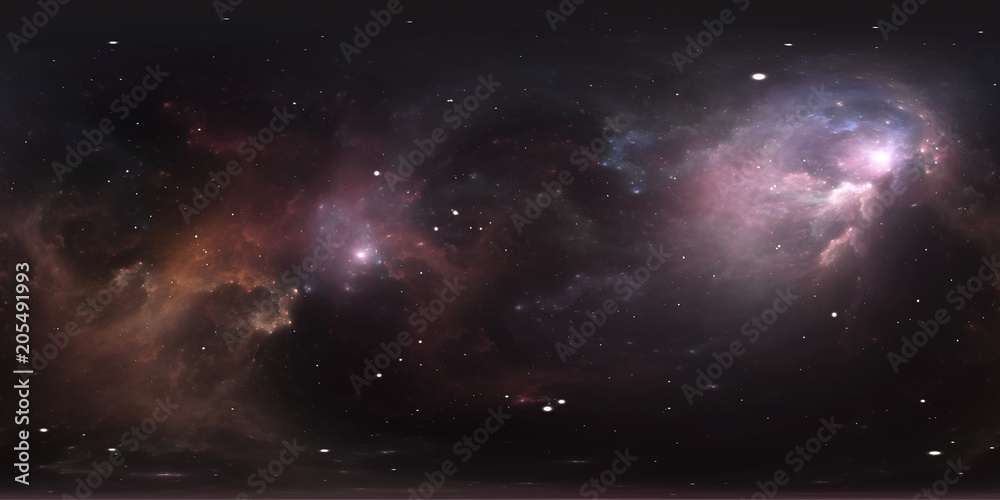 Fototapeta premium Space background with nebula and stars. Panorama, environment 360 HDRI map. Equirectangular projection, spherical panorama.