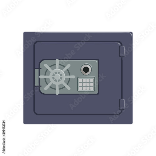 Safe metal box with a mechanical combination lock, safety business box cash secure protection concept vector Illustration