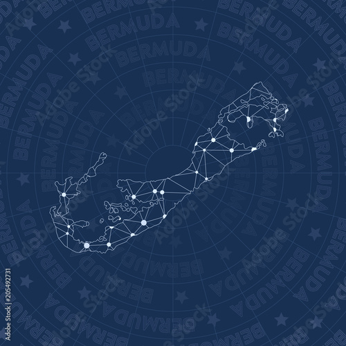 Bermuda network, constellation style island map. Imaginative space style, modern design. Bermuda network map for infographics or presentation.
