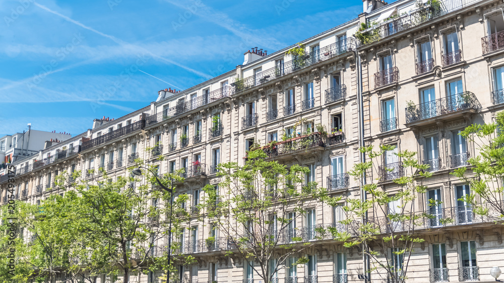 Paris, beautiful building in the center, typical parisian facade 
