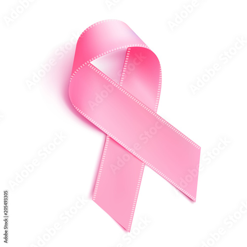 Vector realistic 3d pink silk ribbon breast cancer