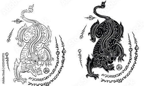 Thai traditional painting, tattoo, cracked colour painting