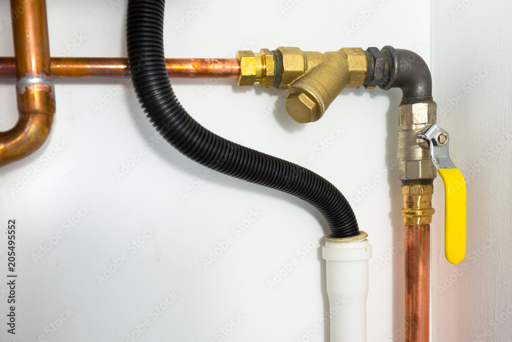 Cooper pipes of gas heating system in the boiler room Cooper pipes of gas heating system in the boiler room