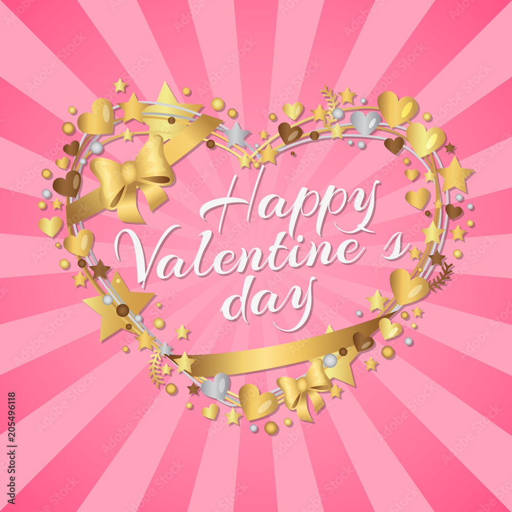 Happy Valentines Day Poster Inscription in Hearts