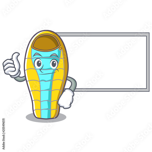 Thumbs up with board sleeping bad character cartoon