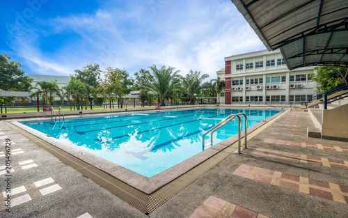 Swimming pool for competition in school, location is prestigious high school in Thailand. © Thanaphong