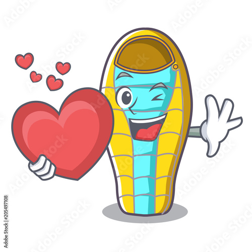 With heart sleeping bad mascot cartoon