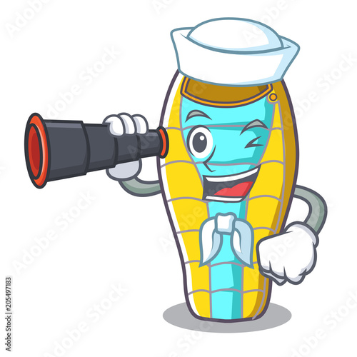 Sailor with binocular sleeping bad mascot cartoon