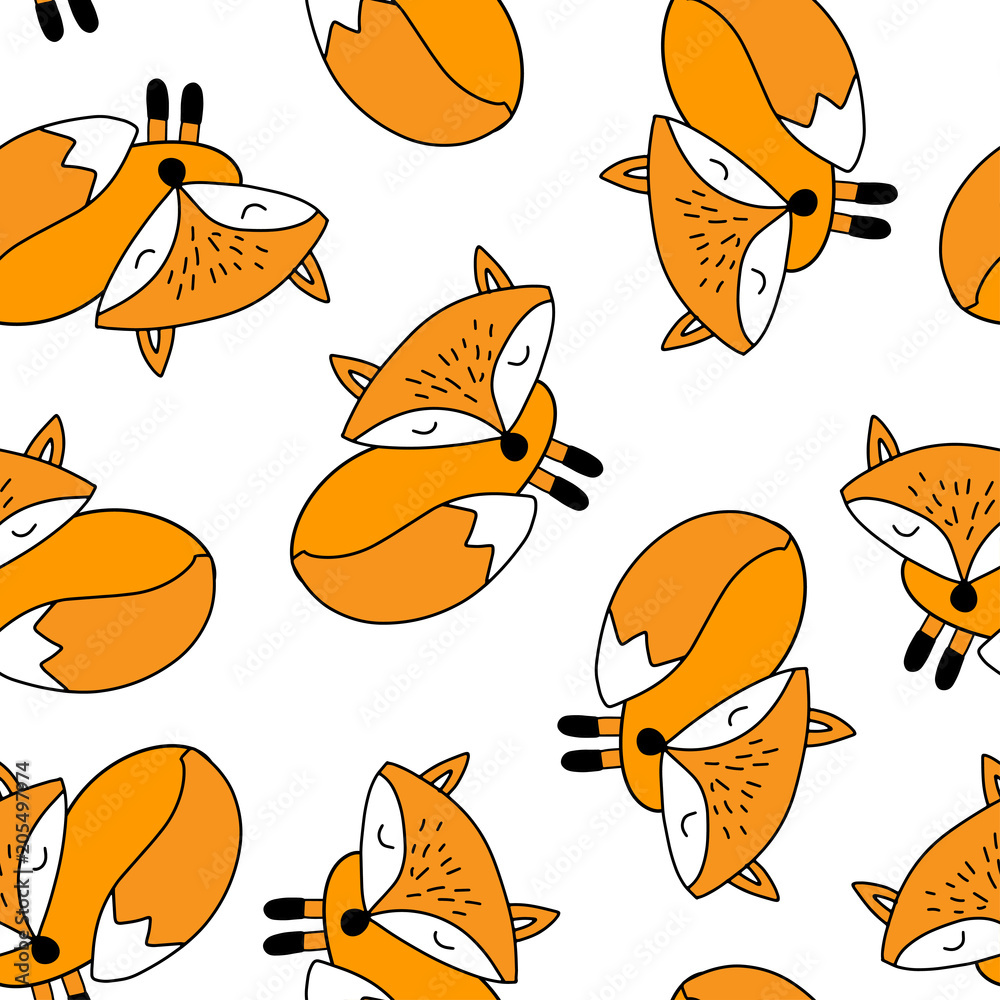 Vector seamless pattern with cute cartoon foxes. Vector seamless pattern with cute cartoon foxes.
