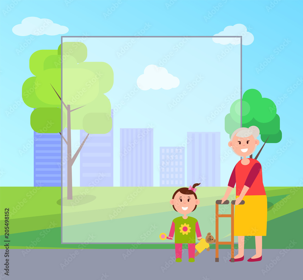 Granny and Granddaughter, Vector Illustration