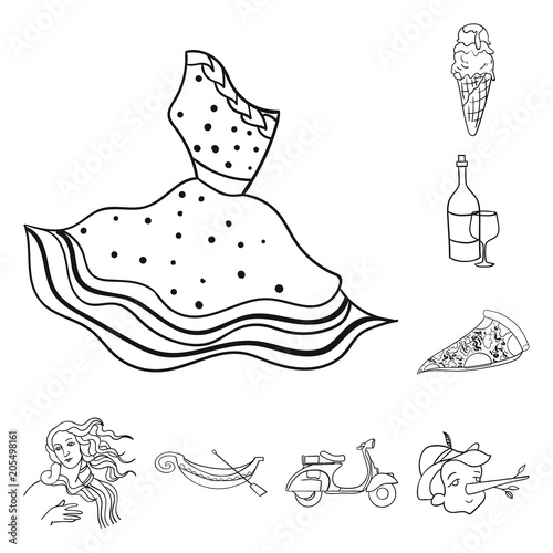 Country Italy outline icons in set collection for design. Italy and landmark vector symbol stock web illustration.