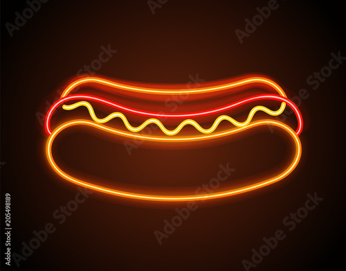 Hot Dog Neon Signboard Poster Vector Illustration