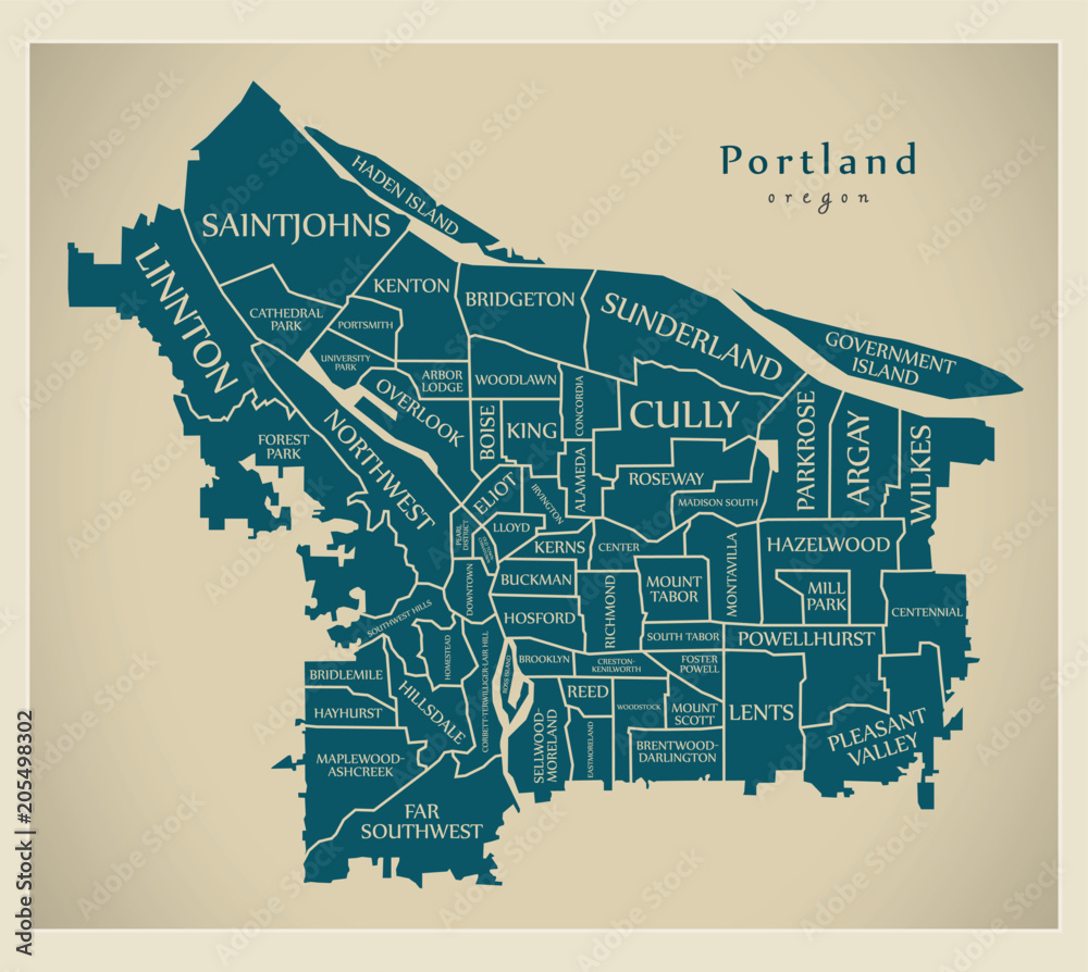 Map Of Oregon City Or Modern City Map - Portland Oregon City Of The Usa With Neighborhoods And  Titles Stock Vector | Adobe Stock