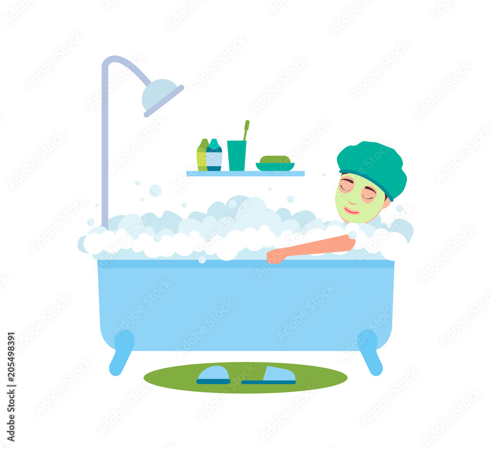 Woman Bathing and Relaxing Vector Illustration Woman Bathing and Relaxing Vector Illustration
