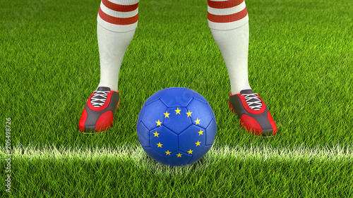 Man and soccer ball with European Union flag 