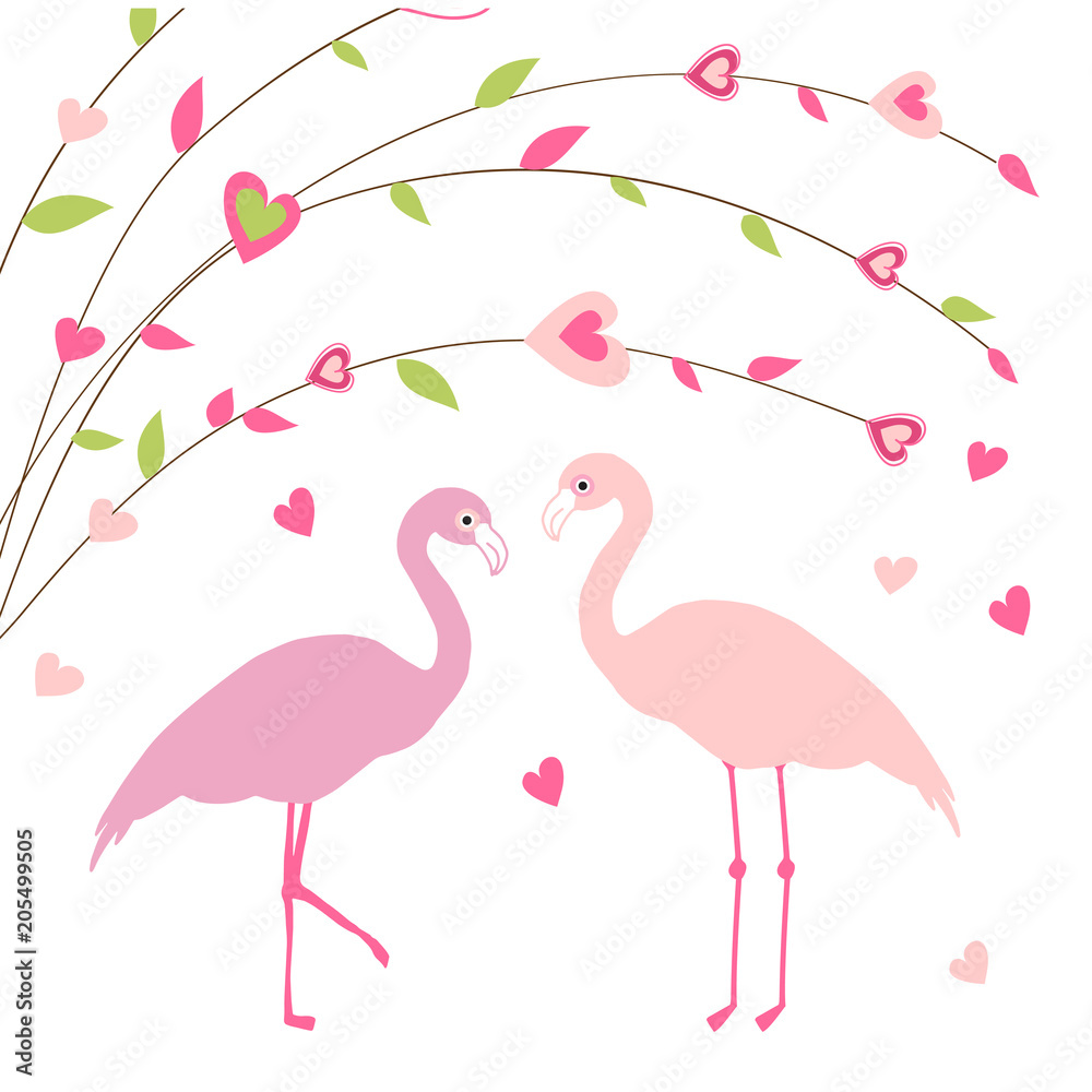Fototapeta premium Two pink flamingos in love