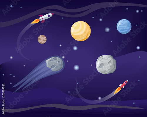 Planets and Rockets Poster Set Vector Illustration