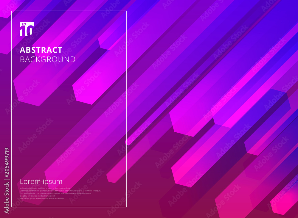 Abstract Colorful Hexagon dynamic shape composition purple background.