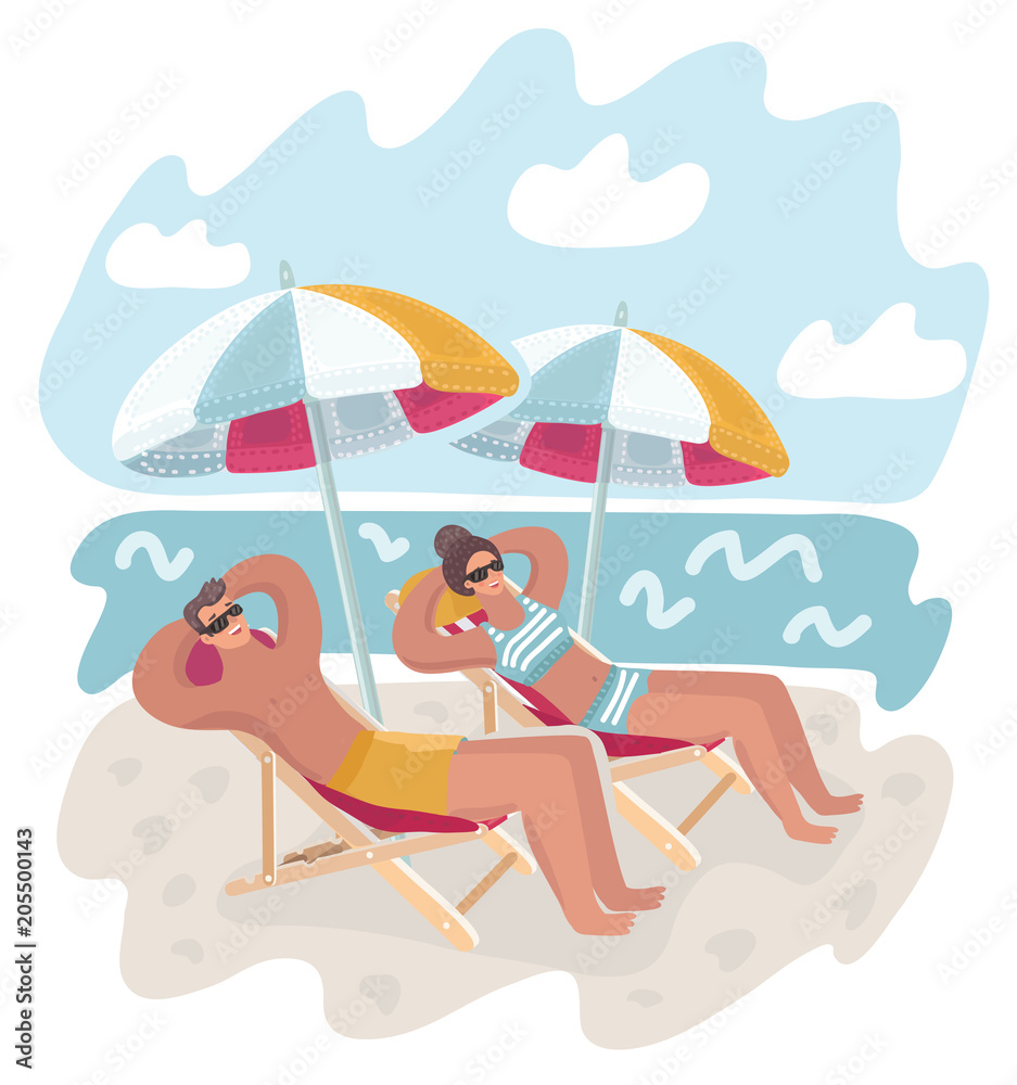 Fototapeta premium Couple man and woman resting on the beach