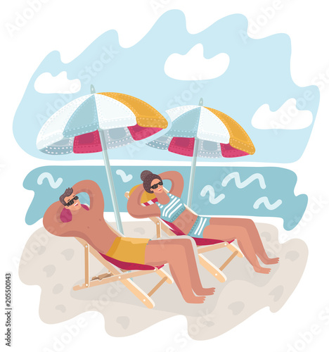 Couple man and woman resting on the beach