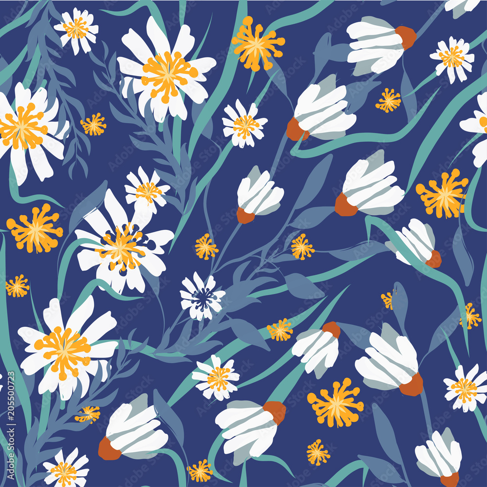 Seamless pattern with small flowers on a dark background