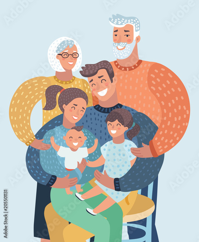 Mother father son daughter, grandma, grandfather. 