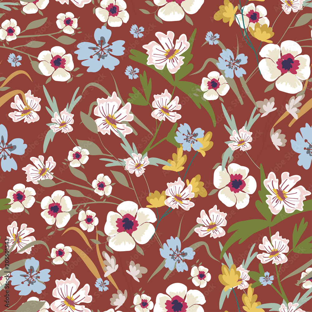 Seamless pattern with small flowers on a dark background Seamless pattern with small flowers on a dark background