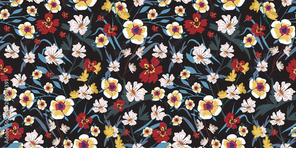 Seamless pattern with small flowers on a dark background Seamless pattern with small flowers on a dark background